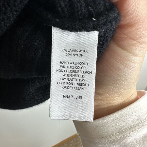 Cynthia Rowley Black Lambs Wool Blend Oversized Sweater Poncho M Aztec - Picture 5 of 10